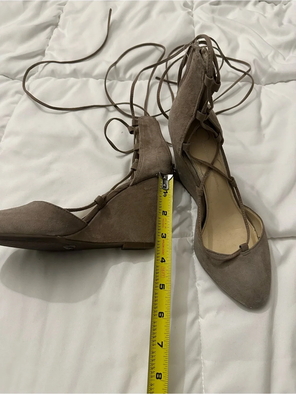 Jessica Simpson Taupe Suede Lace-Up Wedge Heels